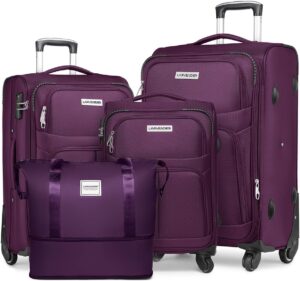 Larvender 4-Piece Suitcase Set, Expandable, TSA Lock, Telescopic Handle, Nylon