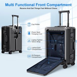 IDIYSONG Portable Carry-on Luggage 22 inch with Front Open Door & Cup Holder and Top USB Port