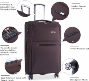 JELLYSTARS 3-Piece Travel Luggage Set Coffee Spinner TSA