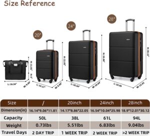 Lulusail Luggage Set Sizes and Dimensions
