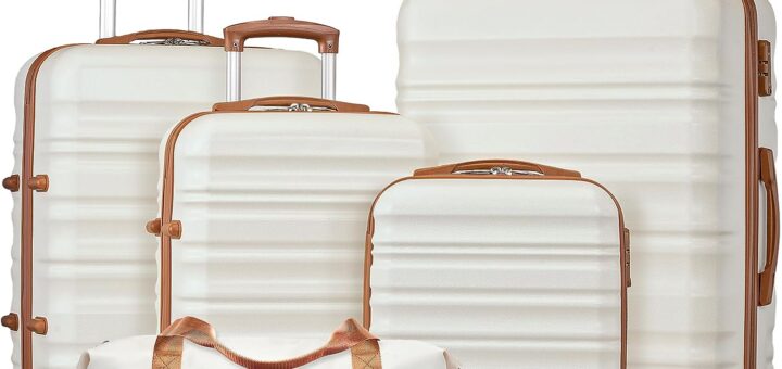 LONG VACATION 4 Piece ABS Hardshell Luggage Set with Spinner Wheels & TSA Lock