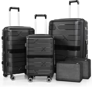 AROGAN 3 Piece Luggage Sets, Hard Shell Suitcase with Spinner Wheels, PP