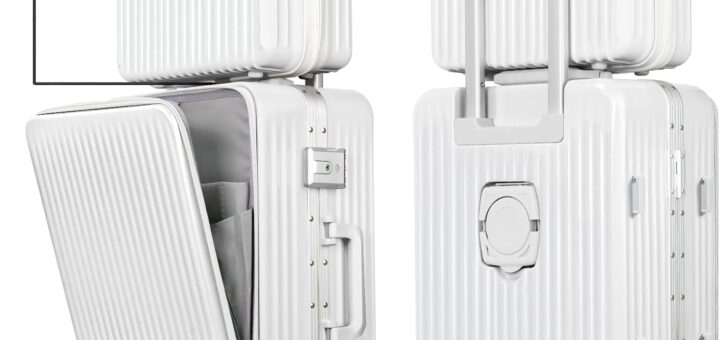 LAZEYARD Aluminum Frame 20 or 24 Carry-On Suitcase Set with Makeup Bag, Cup Holder, and USB Port